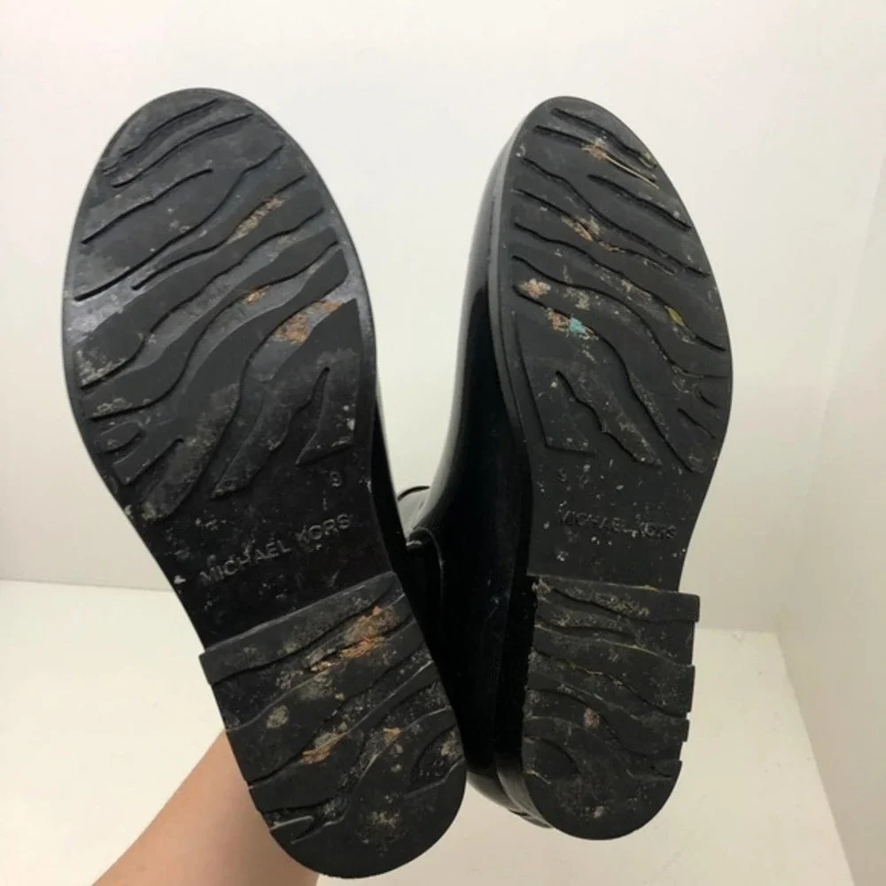 MK Michael Kors Black Silver Charm ankle rubber rain boots logo